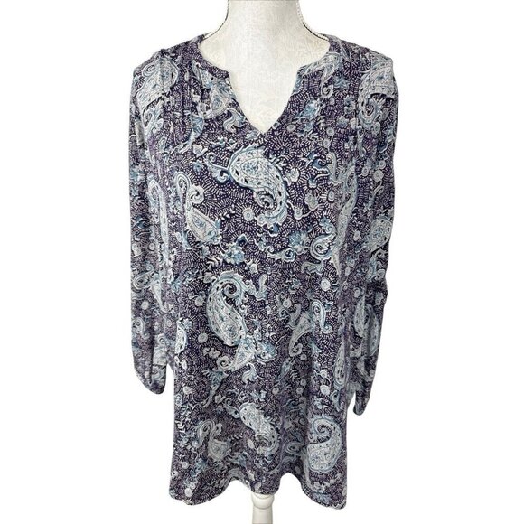 J. Jill Pure Jill Women's XL Knit Tunic Top Purple Paisley - Picture 1 of 14
